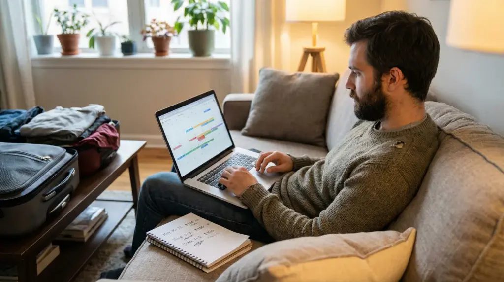 budget travel preplanning by comparing flights and dates at home