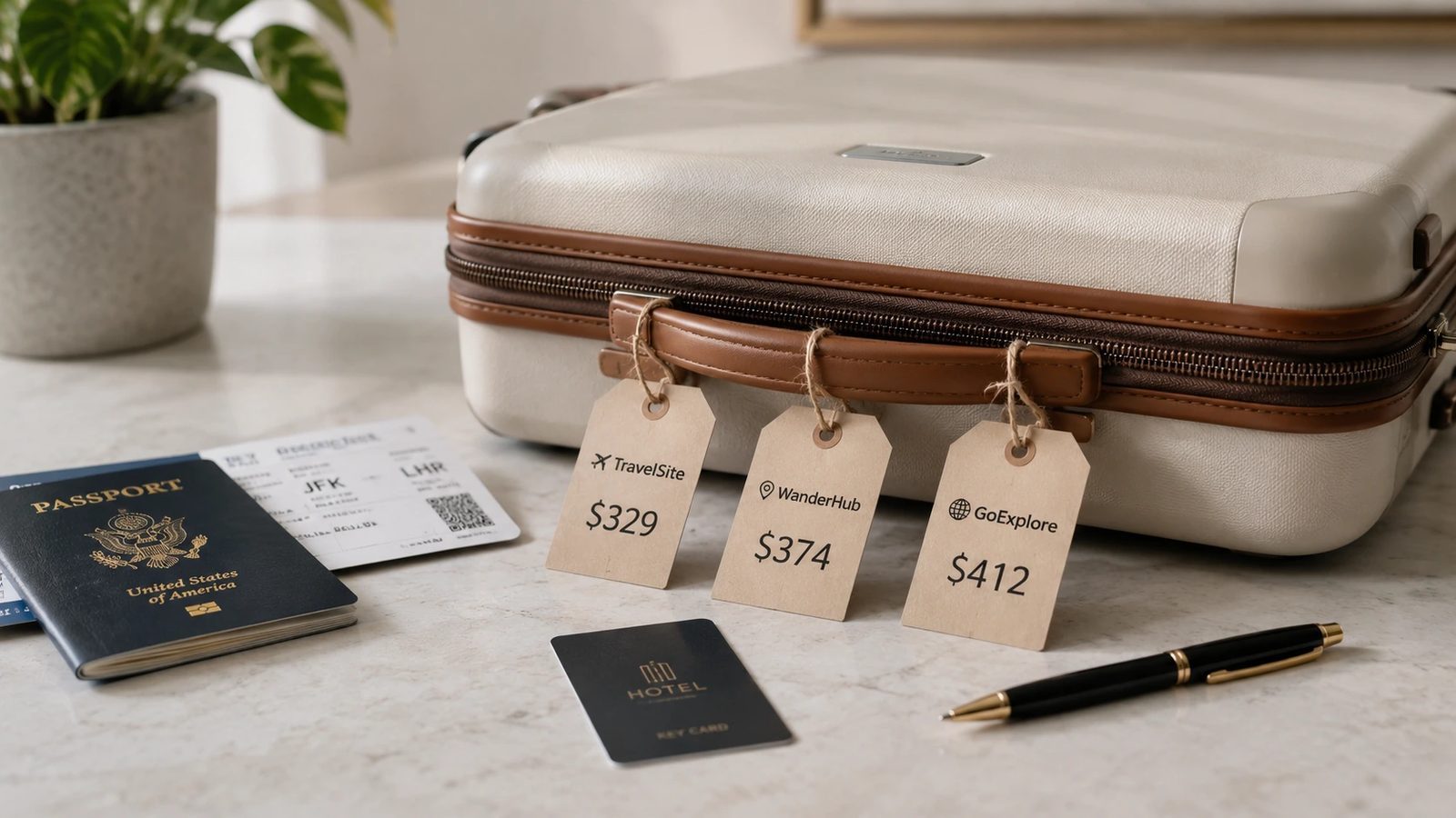 Comparing hotel prices across different websites including hidden fees