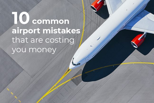 Graphic showing common airport mistakes that cost travelers money