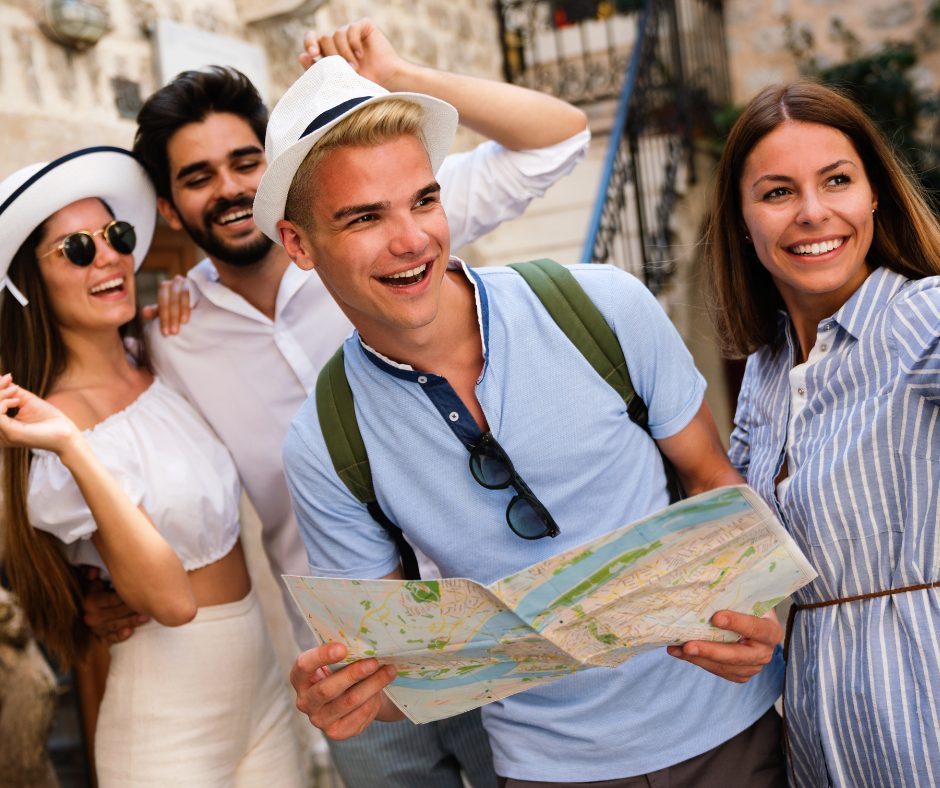 A group of travelers enjoying a guided tour, showcasing social opportunities.