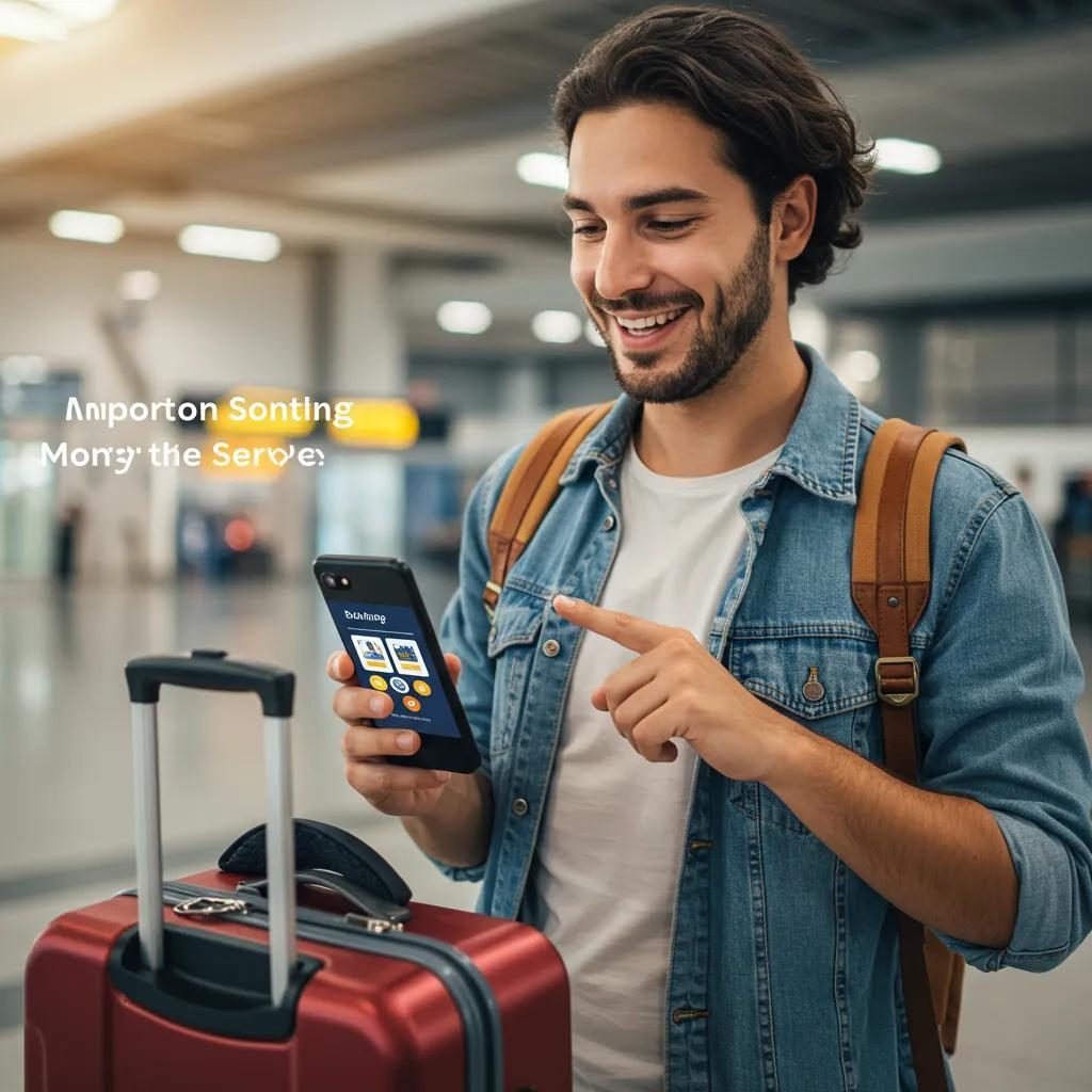 Traveler booking an airport shuttle service on a smartphone