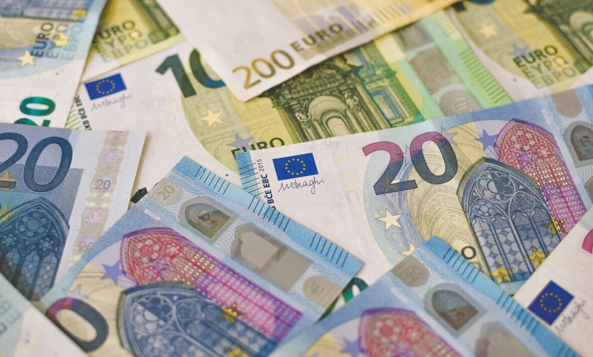 Euro banknotes used for travel expenses