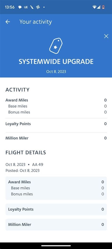 Airline mobile app showing a premium economy upgrade offer during online check-in