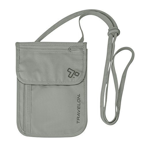 RFID blocking neck pouch travel wallet designed to keep valuables secure while traveling.
