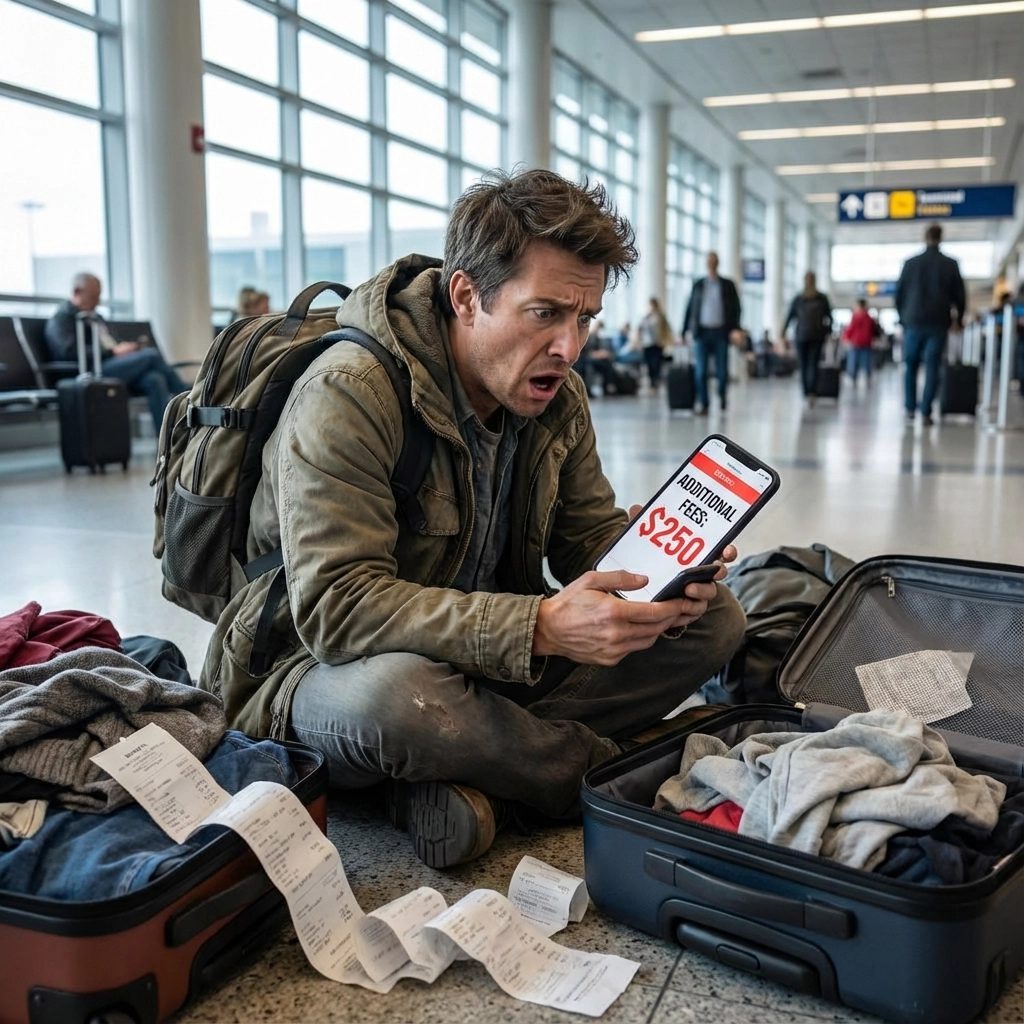 Traveler overwhelmed by a packed, rushed itinerary