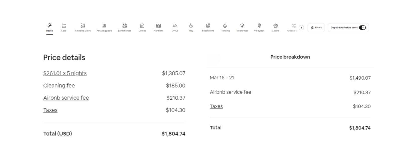 Airbnb Fees with and without cleaning fee