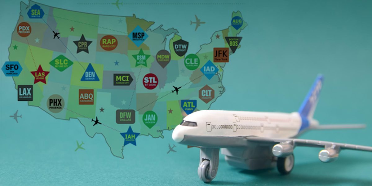 US States Airport Codes and airline seating layout context