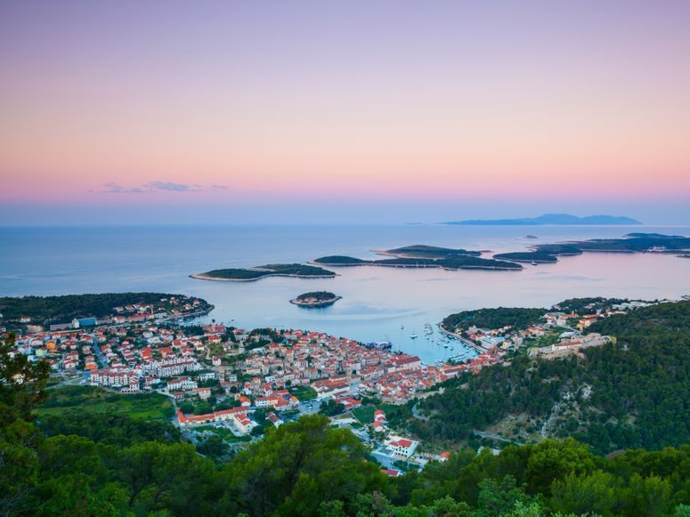 Aerial view of a coastal city and shoreline