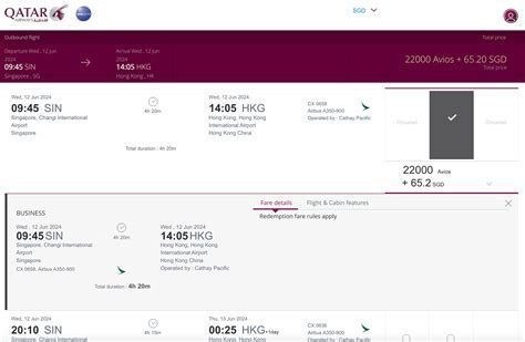 screen capture of award travel booking with no fuel surcharge via Singapore Airlines