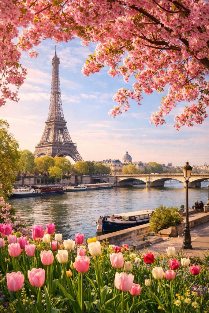 Best time to travel to Europe in spring with mild weather and blooming landscapes