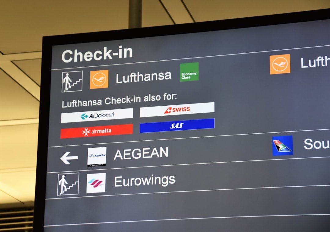 Airline check-in sign at an airport