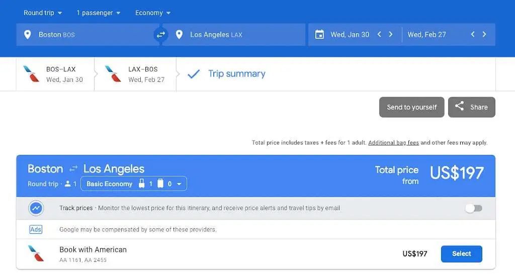flight search from boston to LAX.