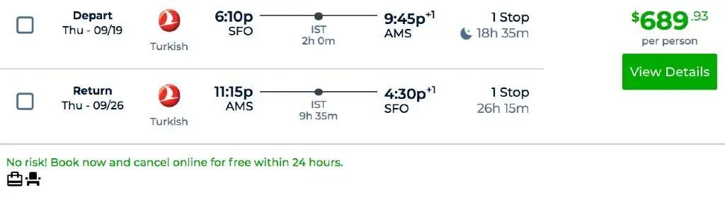 Example of an online booking and cancellation screen